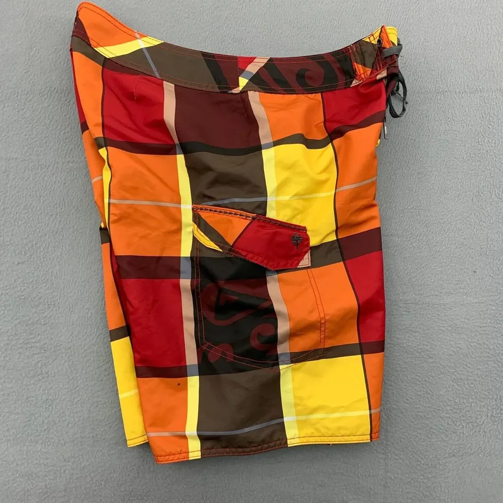 QUICKSILVER Board Shorts Swim Trunks Mens Size 36 Cargo Plaid Polyester 11